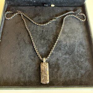 David Yurman Chevron Dog Tag Pendant with Sterling Silver Box Chain
